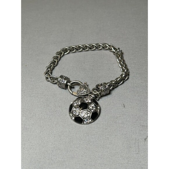Silver Tone Rhinestone Soccer Bracelet - Picture 1 of 5